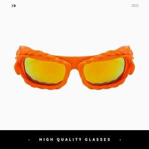 Detailed close-up of neon orange twisted frame texture on stylish fashion sunglasses
