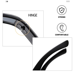 Detail of durable metal hinges and smooth temple tips on black punk sunglasses