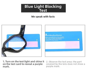 Detailed demonstration of blue light blocking lens using testing card and UV light torch
