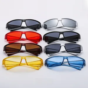 Various colors of cyberpunk sports sunglasses with wrap-around frames in 4x2 matrix display