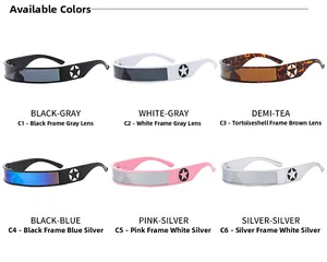 Selection of six cyberpunk star sport sunglasses in black, white, and silver frames