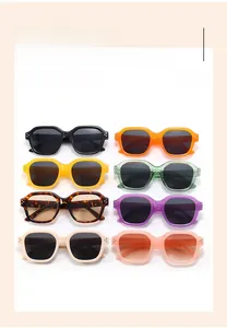 Collage of fashion square sunglasses in eight colors with stylish metal rivet details
