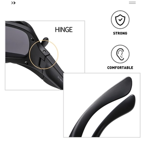 Detail of strong metal hinges and comfortable temple tips on retro sports sunglasses