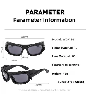 Detailed dimension guide for W68192 retro chunky twisted frame sunglasses with PC lens