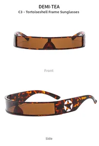 Detail view of Y2K tortoise visor sunglasses with side star patterns and tea lenses
