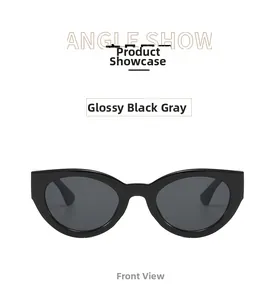 Vue frontale de lunettes de soleil œil-de-chat noires avec verres gris foncé brillants