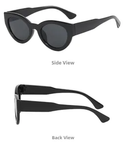 Détails de lunettes de soleil œil de chat noires montrant les profils latéral et arrière