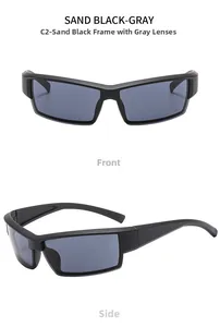 Front and side views of sand black cyberpunk sunglasses with grey lenses for sports