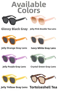 Collection of retro chunky square sunglasses in eight colors with three-dot metal rivets