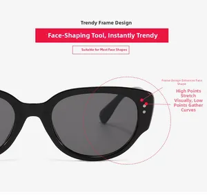 Detail view of retro cat-eye sunglasses with UV protection and decorative metal dots