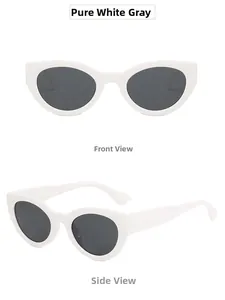 Lunettes de soleil œil de chat blanches rétro avec verres gris foncé vues de face