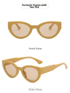 Vues de face et de côté de lunettes de soleil œil de chat ambre à verres marrons