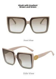 Detailansicht der khakifarbenen quadratischen Sonnenbrille mit Verlaufsgläsern