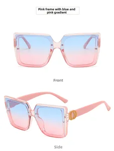 Detaillierte Vorder- und Seitenansicht der rosa quadratischen Übergroße Sonnenbrille
