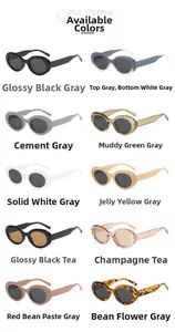 Multiple color variations of retro oval sunglasses with high gloss frames and UV lenses