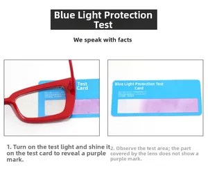 Blaulicht-Test zeigt rote Katzenaugen-Brille beim Filtern schädlicher Strahlen