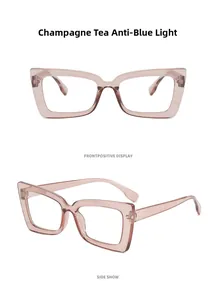 Detailansicht der champagnerfarbenen Cat-Eye-Brille mit quadratischem Blaulichtfilter
