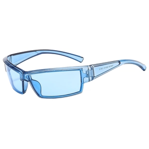 Futuristic cyberpunk sports sunglasses with light blue transparent frame and wrap design