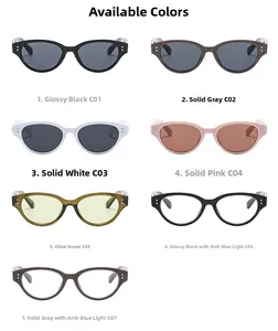 Detailed grid of cat-eye sunglasses and anti-blue light glasses in various trendy colors