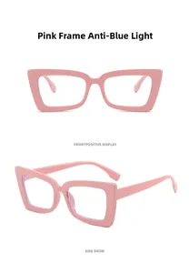 Detailansicht der rosa eckigen Blaulichtfilter-Brille aus Vorder- und Seitenperspektive