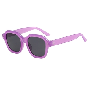 Fashionable purple translucent square sunglasses with three-dot silver rivets decoration