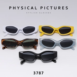 Flat lay of retro cat-eye sunglasses in five stylish colors with product code 3787