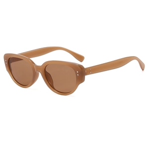 Retro small frame amber tortoise sunglasses with brown lenses and silver rivets for unisex