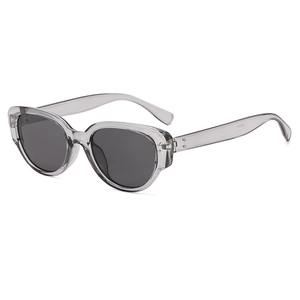 Retro small oval translucent grey sunglasses with dark grey UV protective lenses