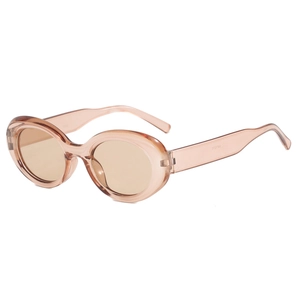 Retro champagne transparent oval sunglasses for women with UV protection stylish design