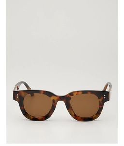 Details von Retro-Sonnenbrillen in Schildpatt-Optik mit braunen Gläsern und Nieten