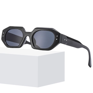 Retro irregular square thick frame sunglasses with silver rivets and UV400 lenses