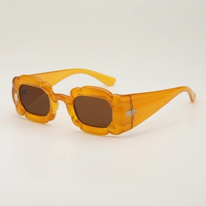 Lunettes de soleil pétales uniques en résine jaune ambre avec verres marron foncé