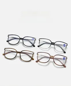 Detailed view of four stylish oversized reading glasses in various colors with +1.00 lenses