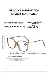 Detailed size chart and technical specifications for these fashion reading glasses