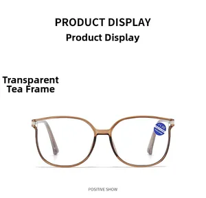 Detailed front view of translucent tea frame reading glasses with +1.00 strength label