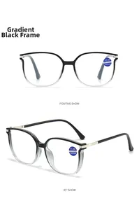 Detail view of anti-blue light reading glasses with gradient black frames and +1.00 strength