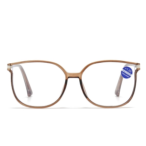 Detail of +1.00 large frame anti-blue light reading glasses with PD 62-64mm label
