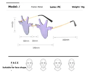 Tableau des tailles détaillé des lunettes sans monture en forme de cerf et dimensions