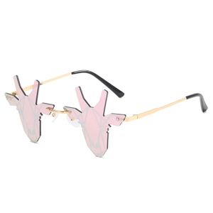 Lunettes De Soleil Sans Monture Tête De Cerf Cadre Métallique Lentilles PC Géométriques UV400 Fête Scène Mode Pour Hommes Femmes