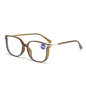 Fashionable oversized brown reading glasses with blue light blocking lenses and +1.00 strength