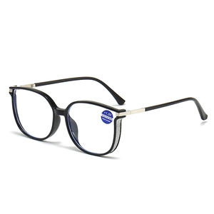 Stylish large black frame reading glasses with anti-blue light coating and +1.00 lenses