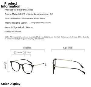 Guide des tailles détaillé montrant les mesures de la monture de lunettes carrée