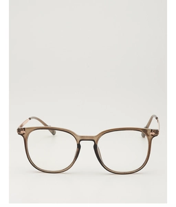 Vue détaillée des lunettes carrées thé avec branches métalliques dorées roses