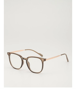 Détails de lunettes carrées couleur thé avec branches fines en métal or rose