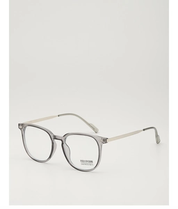 Vue détaillée de lunettes anti-lumière bleue avec monture grise transparente et métal