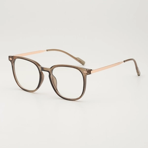 Lunettes rétro carrées couleur thé avec filtre anti-lumière bleue et monture transparente
