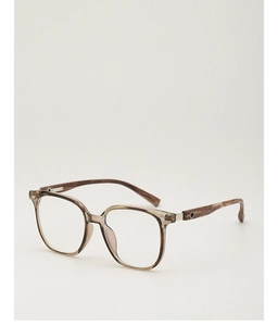 Dettaglio della montatura TR90 vintage marrone con aste con trama effetto legno