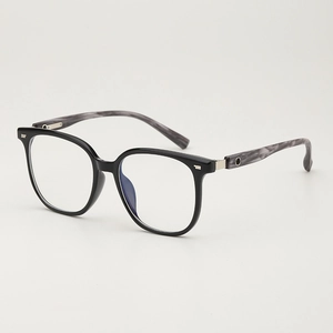 Montatura occhiali TR90 quadrata nera con stanghette in marmo a grana di legno chic