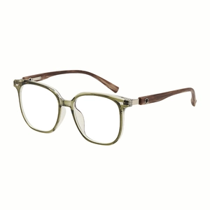 Occhiali rétro TR90 montatura quadrata verde oliva con stanghette effetto legno