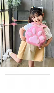 Pink 3D cat paw kids backpack with breathable back design and lightweight EVA material